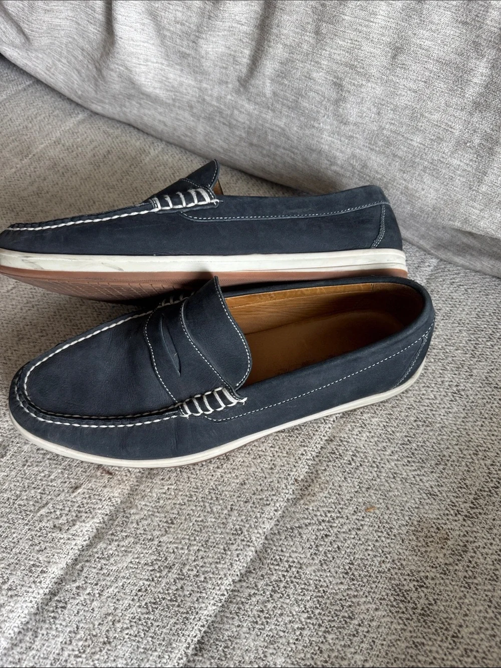 Men's Peter Millar Leather Penny Loafers - Classic Casual Slip-On Navy Blue